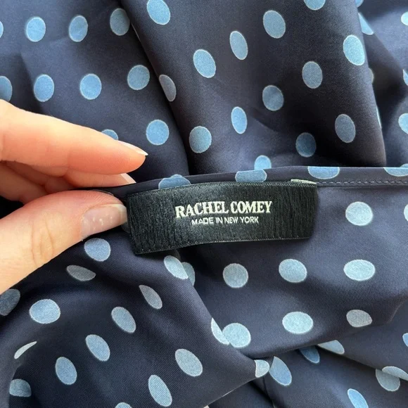 Rachel Comey Wren Satin Polka Dot Navy Blue Slip MIdi Spring Dress Size 8 - Picture 7 of 11